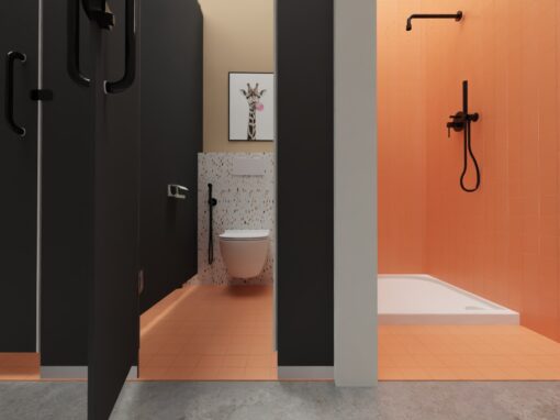 Projekt wnętrz łazienek – przedszkole w Niegowonicach